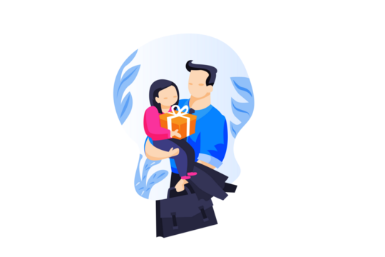 Father Holding Daughter with Gift Box Flat Vector Illustration on Transparent Background