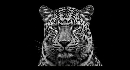 Obraz premium Elegant portrait of a leopard with spotted fur against a black backdrop
