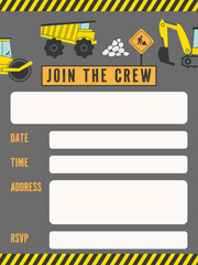 outer space 3CONSTRUCTION SITE invitation building theme illustration printable ready to use invite design for kids 
