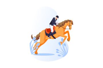 Equestrian Scene with Horse Rider in Formal Wear Leaping Over Obstacles with Transparent Background and Dynamic Energy in Vector Illustration