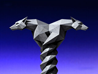 Abstract Geometric Wolf Sculpture with Spiral Column Base