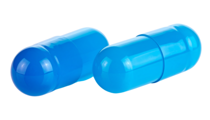  Healthcare supplement blue gel capsules isolated on transparent background