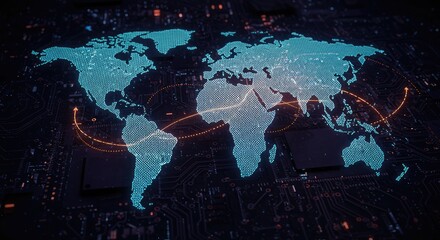 Global network digital world map illustrating connectivity and technology