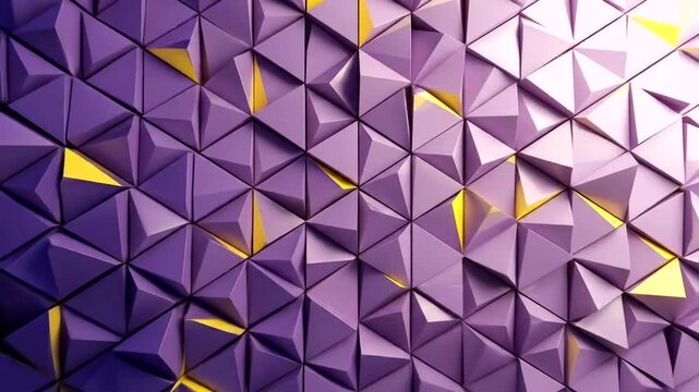 Abstract geometric pattern with purple and yellow triangles creating depth
