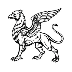 Black and White Vector Illustration of a Mythical Griffin