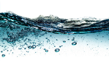 Water surface with bubbles isolated on white background, creating a refreshing and clean look