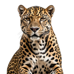 Obraz premium Alert jaguar staring directly, captivating gaze on black backdrop