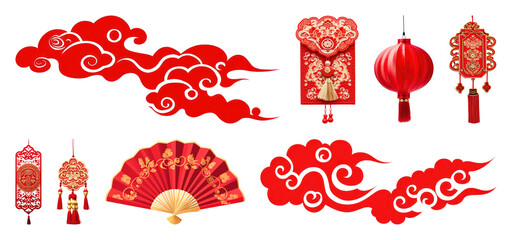 PNG Traditional Chinese festive decorations collection, element set on transparent background
