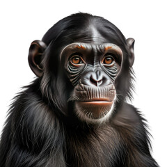 Chimpanzee portrait with glossy fur and expressive brown eyes