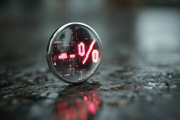 Digital Percentage Display with Red Light on Reflective Surface