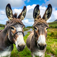 Two donkeys in a field