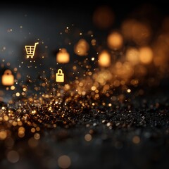 Glowing Shopping Icons and Sparkling Background for Online Retail