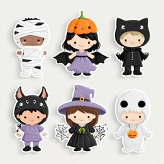 Halloween cartoon character sticker set with mummy witch elements for costume design and merchandise