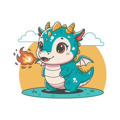 Cute Fire Dragon Vector Cartoon Character Illustration