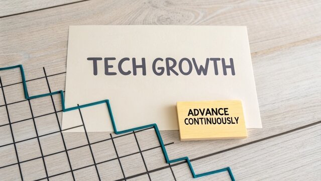 Inspirational Concept of Technology Advancement and Continuous Growth with Graph and Text Representation on Wooden Background - Powered by Adobe