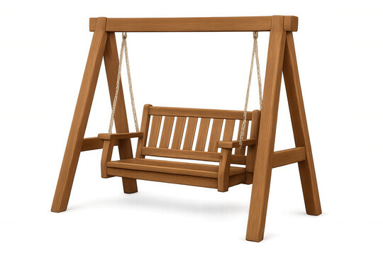 Wooden outdoor porch swing for relaxing in garden or backyard, enjoying comfort and leisure - Powered by Adobe