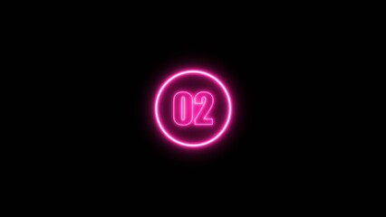 A neon 2 text icon illuminated. Neon level up sign. Number two text icon illuminated on black background.