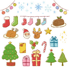 手描きのクリスマスベクターイラストセット(カラー)