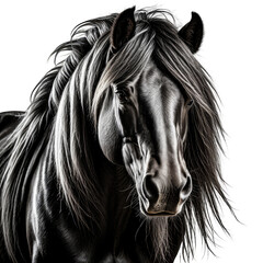 Stunning portrait of a majestic black horse with a flowing mane