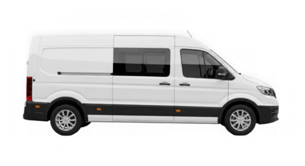 White van isolated on transparent background, side view of commercial vehicle