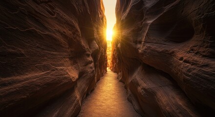 Sunlight illuminates narrow canyon walls creating a dramatic natural landscape