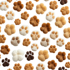 Pattern Multiple fluffy paw prints on a black background, textures vary