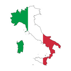 Italy flag map Vector illustration. Black line outlining.