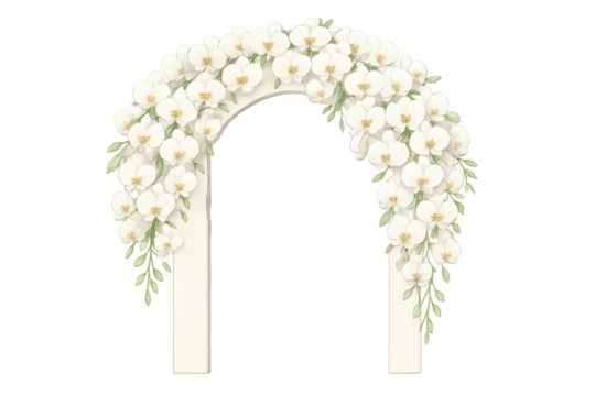 Wedding arch with white orchids watercolor illustration
