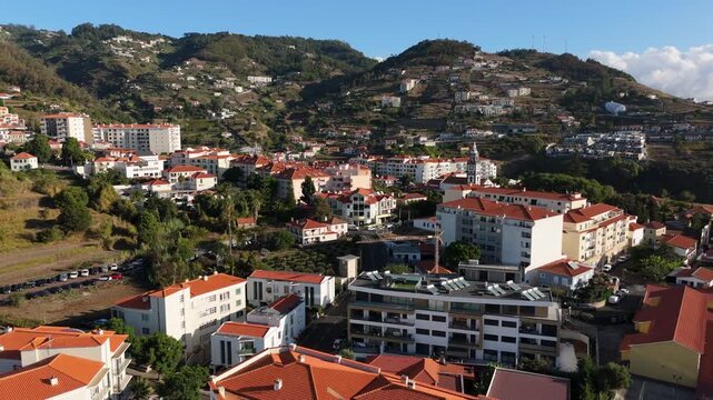 Aerial view hillside Canico small city with luxury property, near Funchal in Madeira