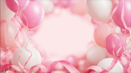 Pink and white balloon frame for birthday celebration party background