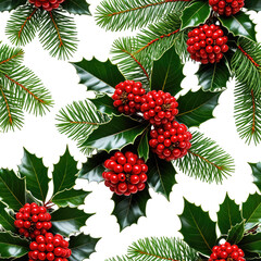 Christmas foliage holly berries & fir