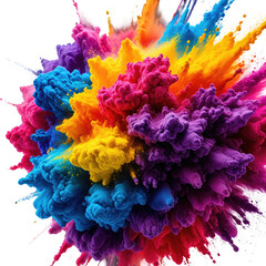 Colorful explosion of powders in bright blues, purples, yellows and reds