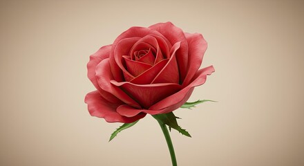 Vibrant red rose bloom on neutral background for commercial applications