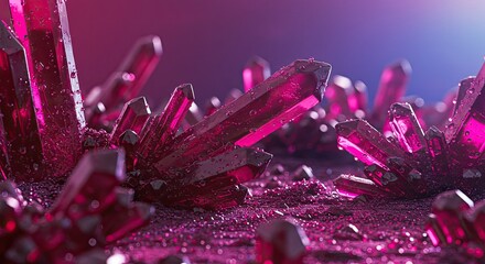 Vibrant ruby crystals display against blurred gradient background