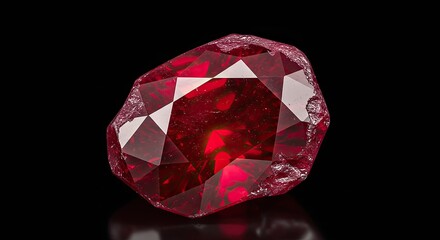 Vibrant ruby gemstone on black precious jewel crystal detail isolated