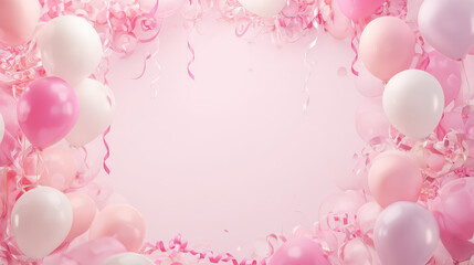 Pink and white balloon frame for birthday celebration party background