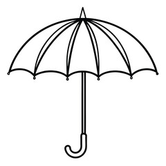 A simple black outline drawing of an open umbrella with a curved handle. The style is minimalistic and graphic, set against a plain white background.