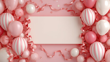 Pink and white balloon frame for birthday celebration party background