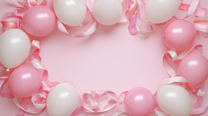 Pink and white balloon frame for birthday celebration party background