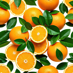 Oranges and green leaves seamless pattern on a black background