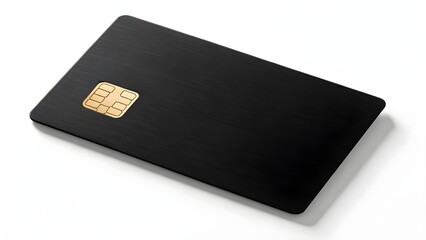 A black credit card with a gold chip is displayed on a white background.