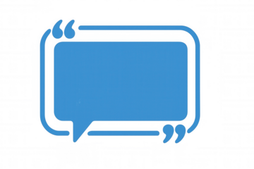 Blue speech bubble with quotation marks, symbolizing message, communication, or customer feedback on transparent background