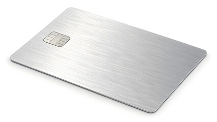 A close-up shot of a brushed metal credit card on a white background.