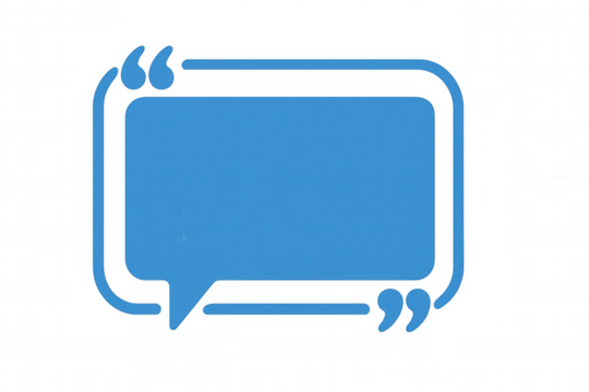 Blue speech bubble with quotation marks, symbolizing message, communication, or customer feedback on transparent background - Powered by Adobe