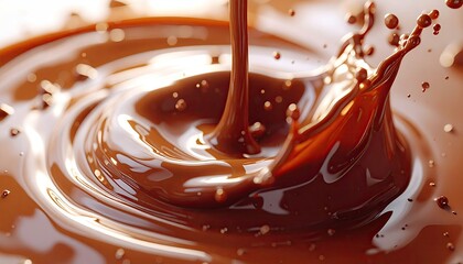 Rich Pouring Chocolate Creating Splash and Circular Ripples in Cinematic Close Up High Dynamic Range Food Photography