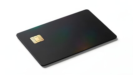 A sleek, black credit card with a gold chip, isolated on white background.