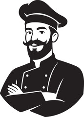 Professional Chef Logo Bearded Man in Toque and Uniform Culinary Master