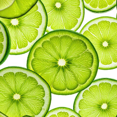 Citrus Slices Green lime fruit segments, stacked & overlapping texture