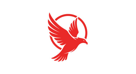 Dynamic red falcon soaring within a circular frame, symbolizing speed and freedom