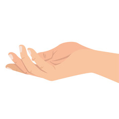 Open hand gesture vector illustration — realistic human hand facing up, symbol of giving, receiving, and kindness in minimal flat design
